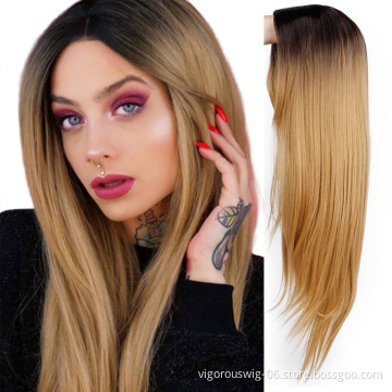 Vigorous hot selling cheap ombre blonde none lace front natural for women premium fiber synthetic hair blend wigs